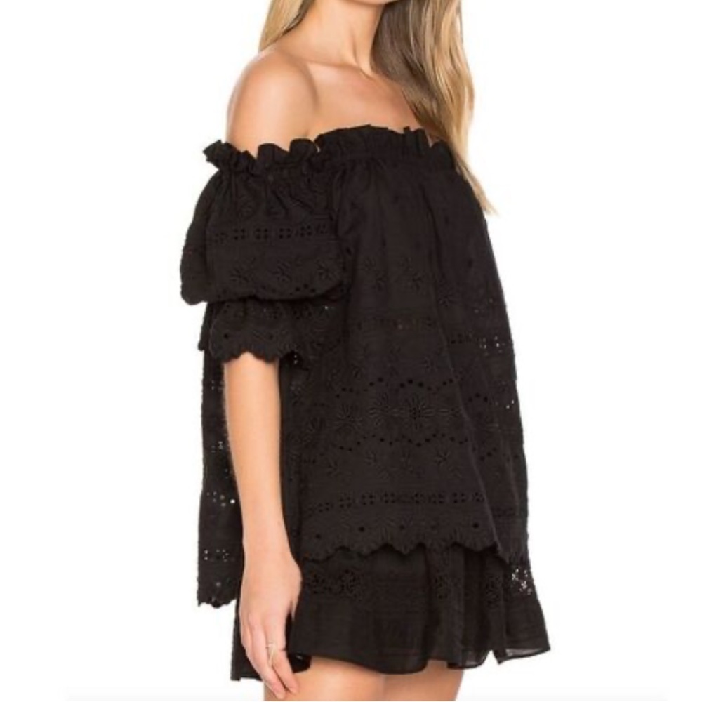 LoveShackFancy Black Carrie Off the Shoulder Embroidered Top size M Medium NWT